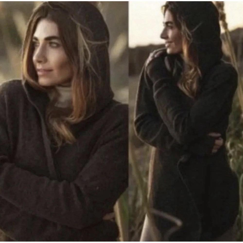Wool Alpaca Langenlook hooded Wrap sweater asymmetrical lagenlook Lux Heritage